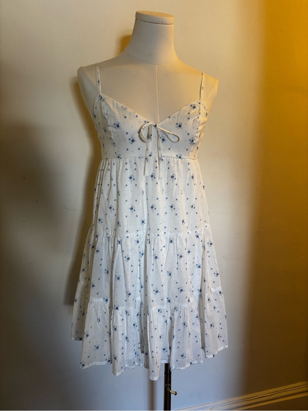 No Boundaries White Mini Dress with Blue Floral Print